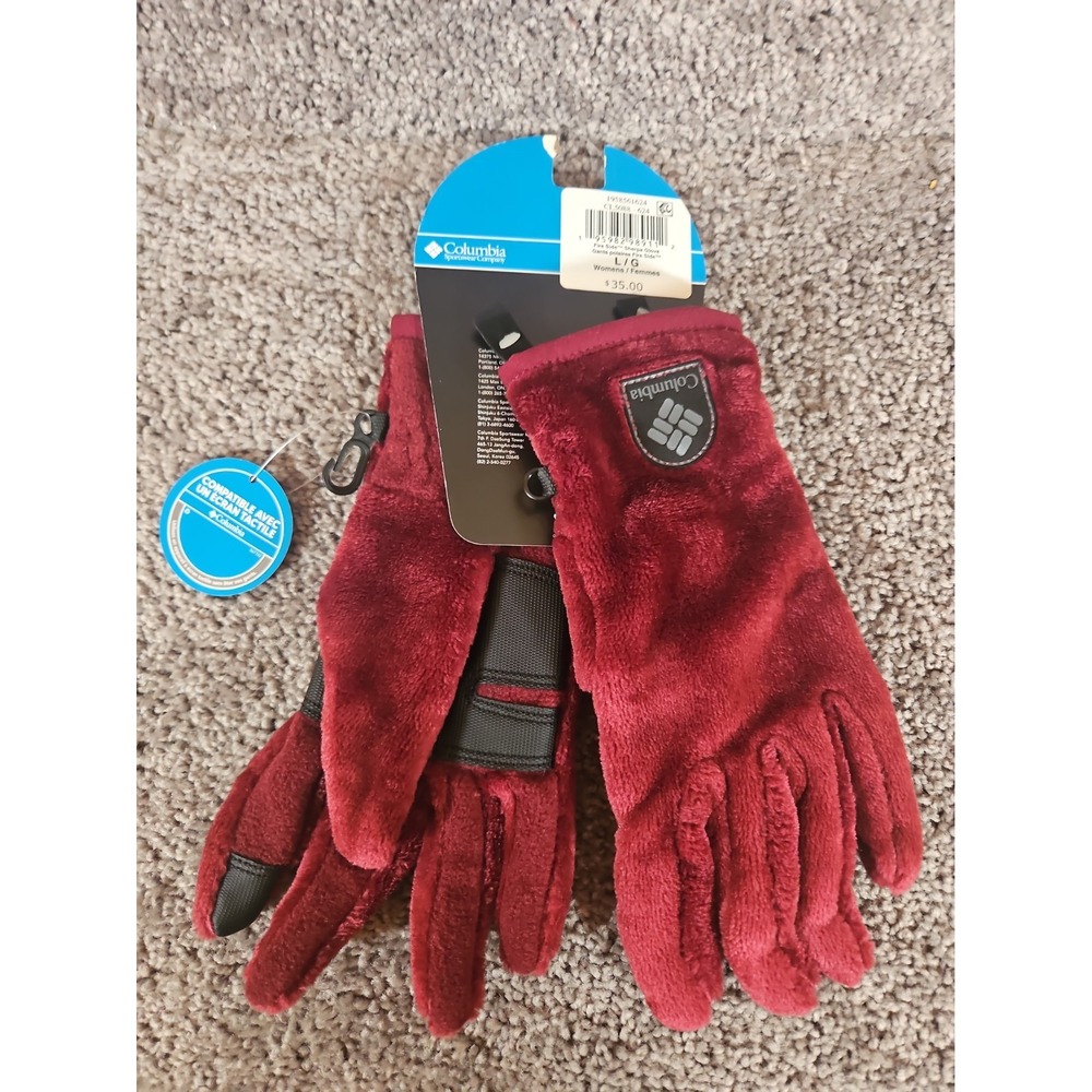 WOMENS COLUMBIA FLEECE GLOVES L . WINE - Picture 4 of 5